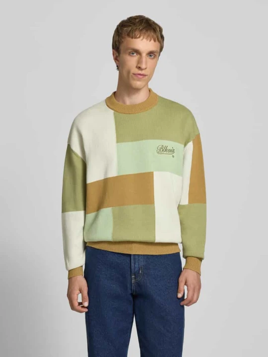 Zdjęcie produktu Sweter w dzianinowym wyglądzie o kroju regular fit model 'Patchwork' BLKVIS Limonkowy