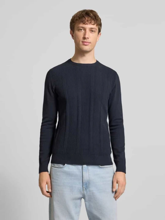 Zdjęcie produktu Sweter w dzianinowym wyglądzie o kroju slim fit model 'Baron' Blend Granatowy