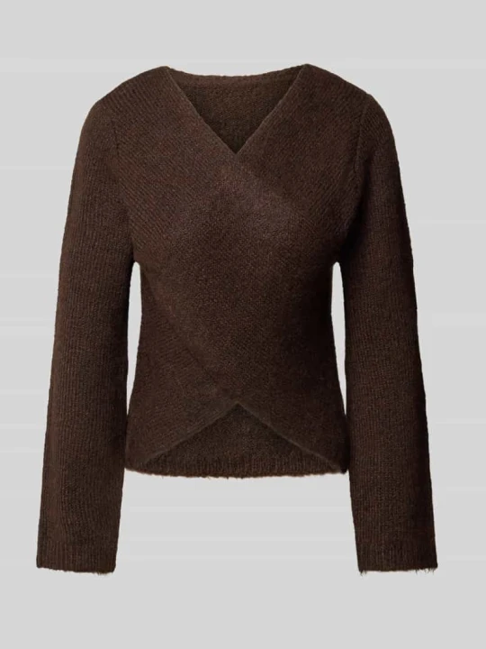 Zdjęcie produktu Sweter o kroju regular fit w stylu kopertowym model 'ONLMAGGIE' Only Ciemnobrązowy melanż