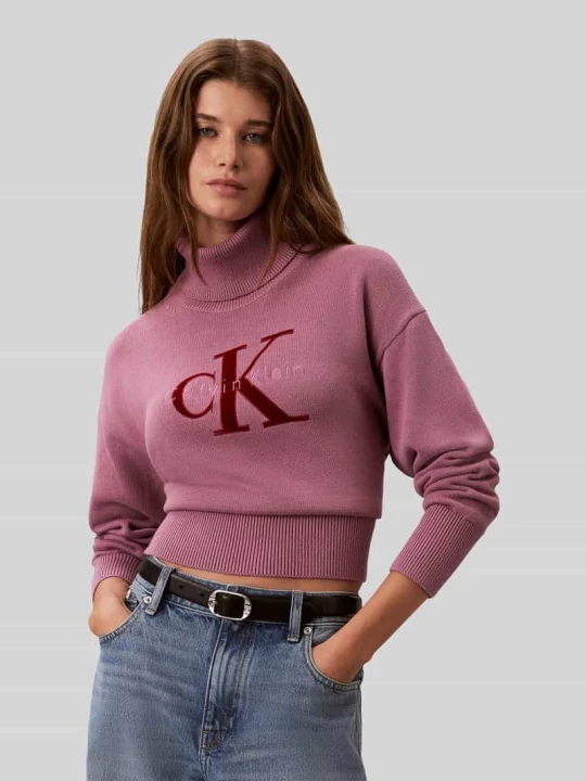 Zdjęcie produktu Sweter w kroju regular fit z czystej bawełny Calvin Klein Jeans Bordowy