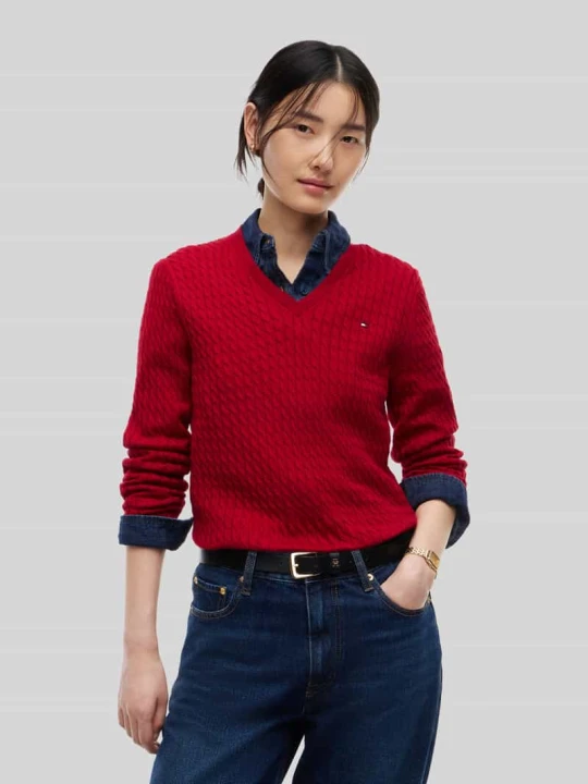 Zdjęcie produktu Sweter w kroju regular fit z czystej bawełny Tommy Hilfiger Bordowy