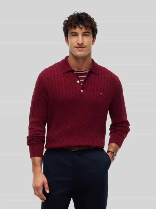 Zdjęcie produktu Sweter w kroju regular fit z czystej bawełny Tommy Hilfiger Bordowy