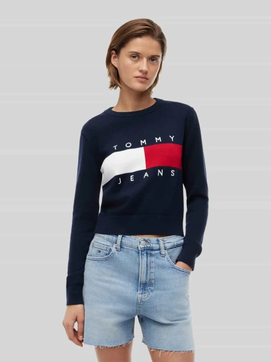 Zdjęcie produktu Sweter w kroju regular fit z czystej bawełny Tommy Jeans Ciemnoniebieski