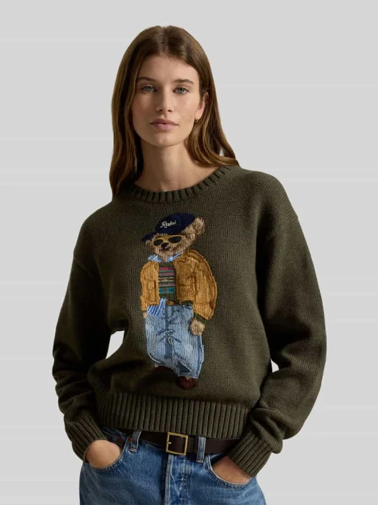 Zdjęcie produktu sweter w kroju regular fit z czystej bawełny z haftem Polo Bear Polo Ralph Lauren Oliwkowy