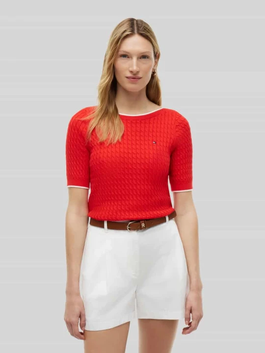 Zdjęcie produktu sweter w kroju regular fit z czystej bawełny z krótkimi rękawami Tommy Hilfiger Czerwony