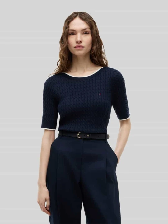 Zdjęcie produktu sweter w kroju regular fit z czystej bawełny z krótkimi rękawami Tommy Hilfiger Granatowy