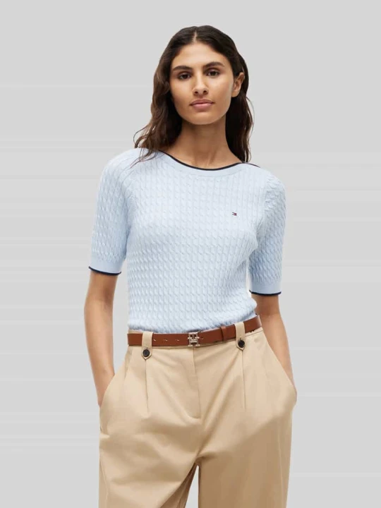 Zdjęcie produktu sweter w kroju regular fit z czystej bawełny z krótkimi rękawami Tommy Hilfiger Jasnoniebieski