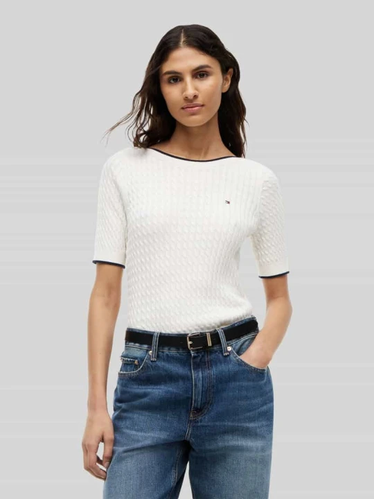 Zdjęcie produktu sweter w kroju regular fit z czystej bawełny z krótkimi rękawami Tommy Hilfiger Écru