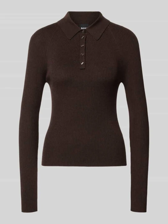 Zdjęcie produktu sweter w kroju regular fit z czystej wełny model 'Faelina' Boss Ciemnobrązowy