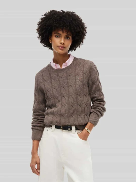 Zdjęcie produktu Sweter w kroju regular fit z czystej wełny Tommy Hilfiger Jasnobrązowy