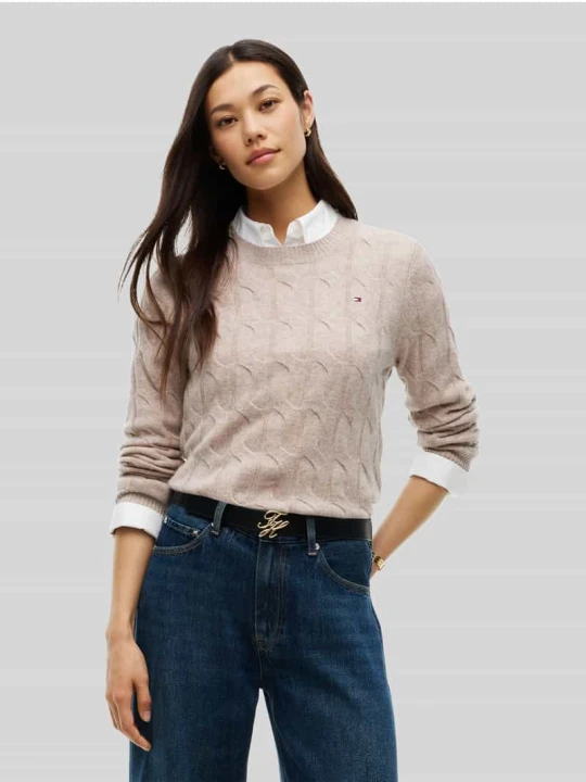 Zdjęcie produktu Sweter w kroju regular fit z czystej wełny Tommy Hilfiger Piaskowy