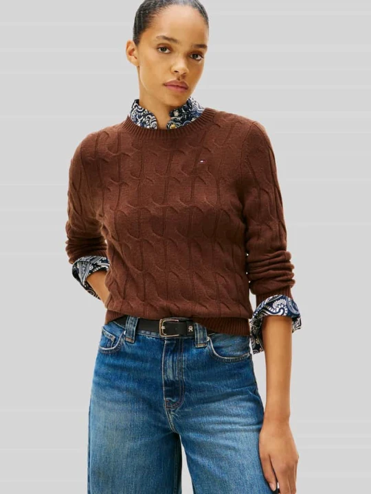 Zdjęcie produktu Sweter w kroju regular fit z czystej wełny Tommy Hilfiger Średniobrązowy