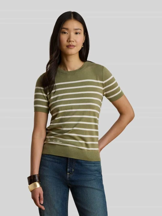 Zdjęcie produktu sweter w kroju regular fit z mieszanka bawełny z krótkimi rękawami Lauren Ralph Lauren Khaki
