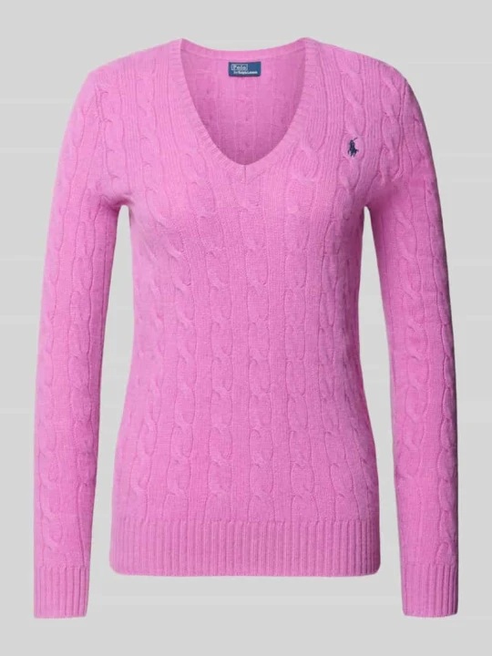 Zdjęcie produktu sweter w kroju regular fit z mieszanki wełny z domieszką kaszmiru Polo Ralph Lauren Mocnoróżowy