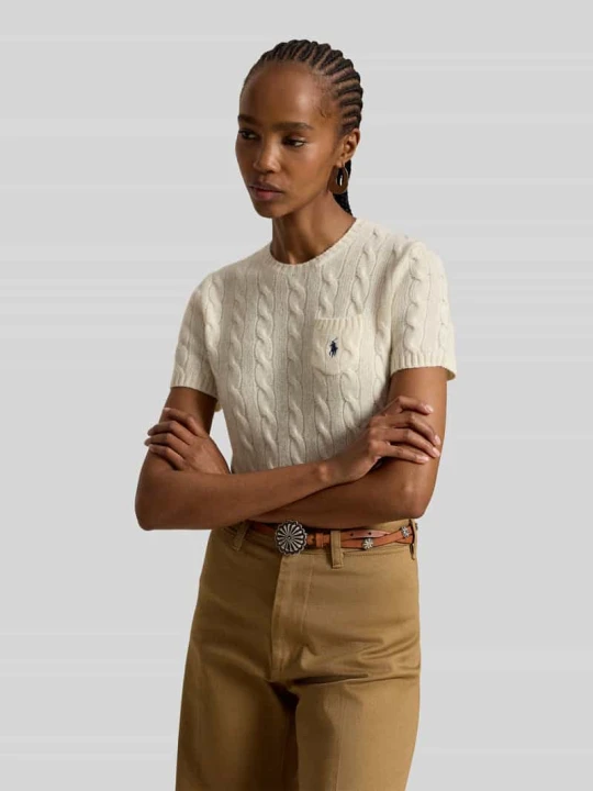 Zdjęcie produktu sweter w kroju regular fit z mieszanki wełny z wyhaftowanym logo Polo Ralph Lauren Złamany biały