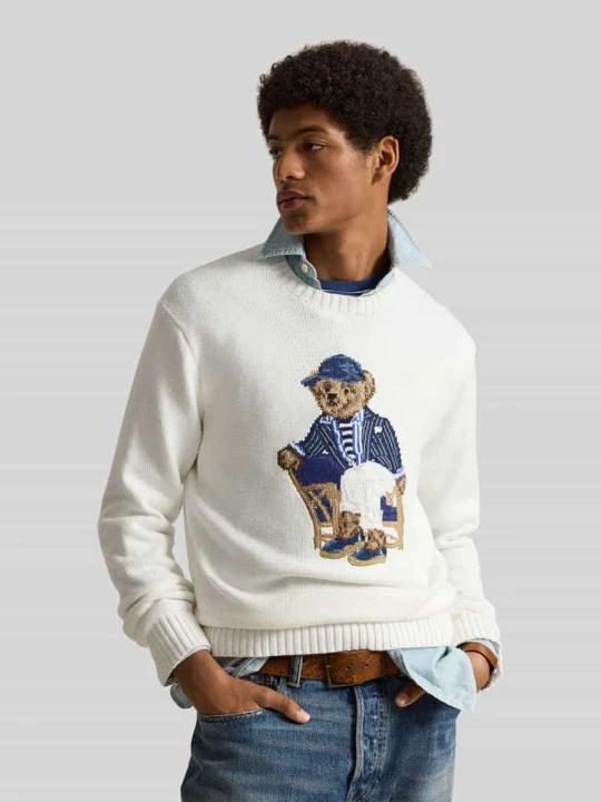 Zdjęcie produktu sweter w kroju regular fit z wyhaftowanym nadrukiem polo bear Polo Ralph Lauren Biały