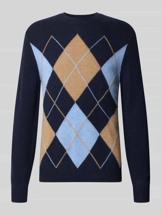 Zdjęcie produktu sweter w kroju slim fit z czystego kaszmiru w imitacji dzianiny Christian Berg Granatowy