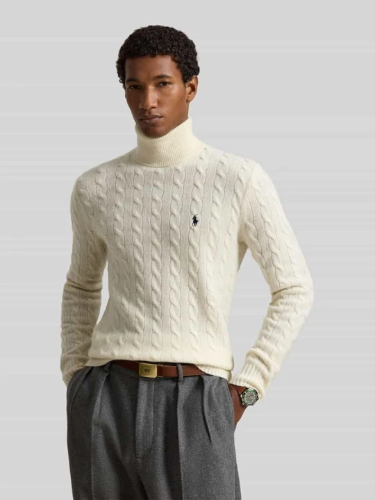 Zdjęcie produktu sweter w kroju slim fit z mieszanki wełny i kaszmiru Polo Ralph Lauren Złamany biały