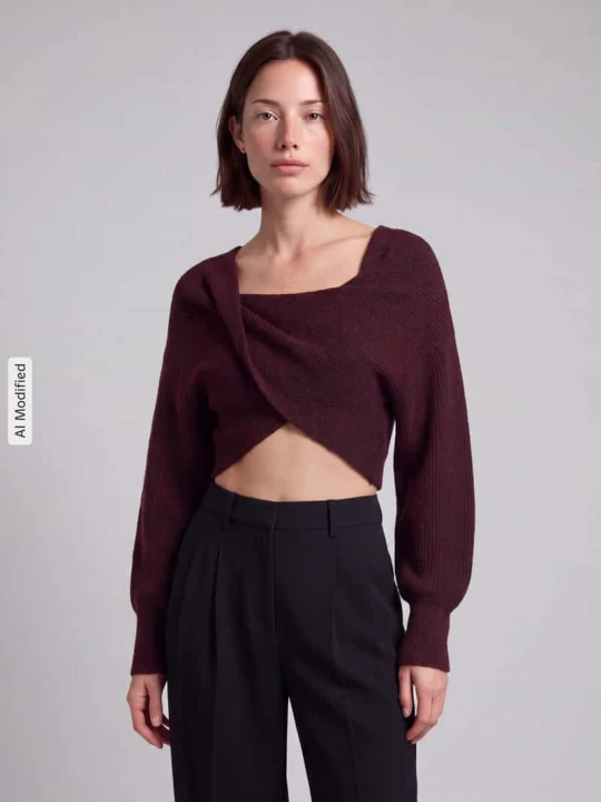 Zdjęcie produktu Sweter w optyce kopertowej o kroju regular fit model 'AVA' Pieces Bordowy