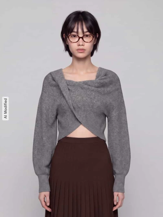 Zdjęcie produktu Sweter w optyce kopertowej o kroju regular fit model 'AVA' Pieces Średnioszary melanż