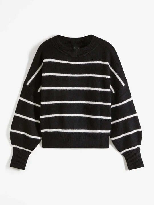 Zdjęcie produktu Sweter w paski o kroju oversize BonPrix czarny