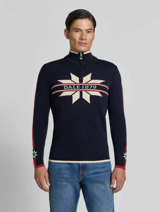 Zdjęcie produktu Sweter wełniany z nadruk z logo model 'Nale' Dale of Norway Granatowy