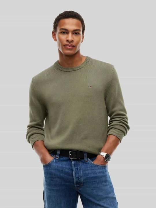 Zdjęcie produktu sweter z czystej bawełny o kroju regular fit Tommy Jeans Oliwkowy