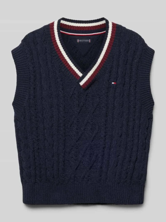 Zdjęcie produktu Sweter z dekoltem w serek model ‘GLOBAL’ Tommy Hilfiger Granatowy