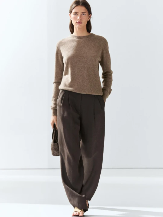 Zdjęcie produktu Sweter Z Długim Rękawem Ze 100% Kaszmiru - Szarobrązowy - Massimo Dutti - Female