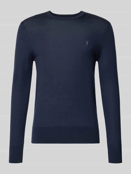 Zdjęcie produktu sweter z dzianiny krój slim fit z czystej wełny z wyhaftowanym logo AllSaints Granatowy