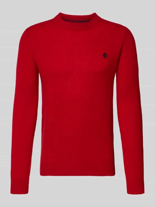 Zdjęcie produktu sweter z dzianiny krój slim fit z czystej wełny z wyhaftowanym logo MCNEAL Czerwony