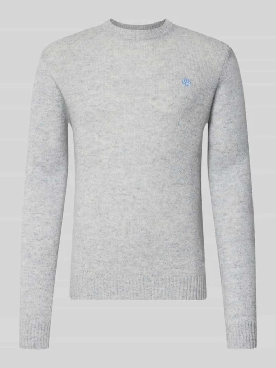 Zdjęcie produktu sweter z dzianiny krój slim fit z czystej wełny z wyhaftowanym logo MCNEAL Jasnoszary melanż