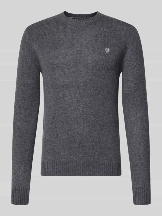 Zdjęcie produktu sweter z dzianiny krój slim fit z czystej wełny z wyhaftowanym logo MCNEAL Średnioszary melanż