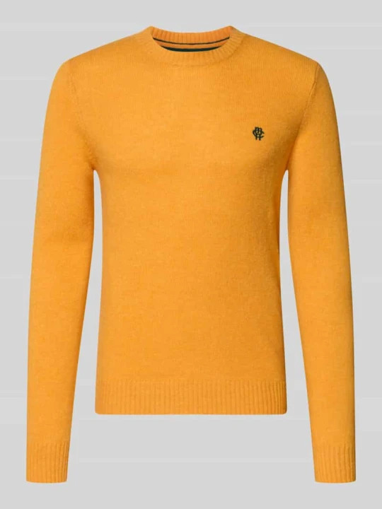 Zdjęcie produktu sweter z dzianiny krój slim fit z czystej wełny z wyhaftowanym logo MCNEAL Żółty melanż