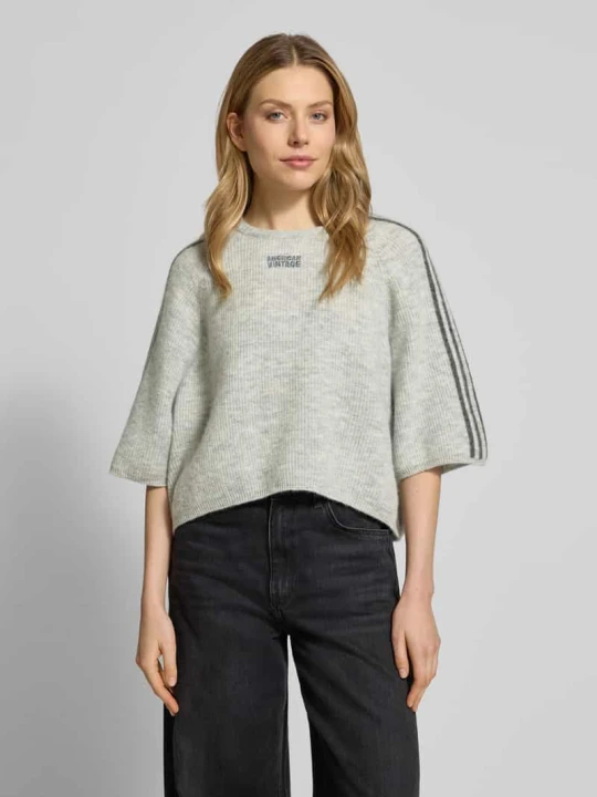 Zdjęcie produktu Krótki sweter z dzianiny z mieszanki wełny i alpaki model 'VITOW' American Vintage Średnioszary melanż