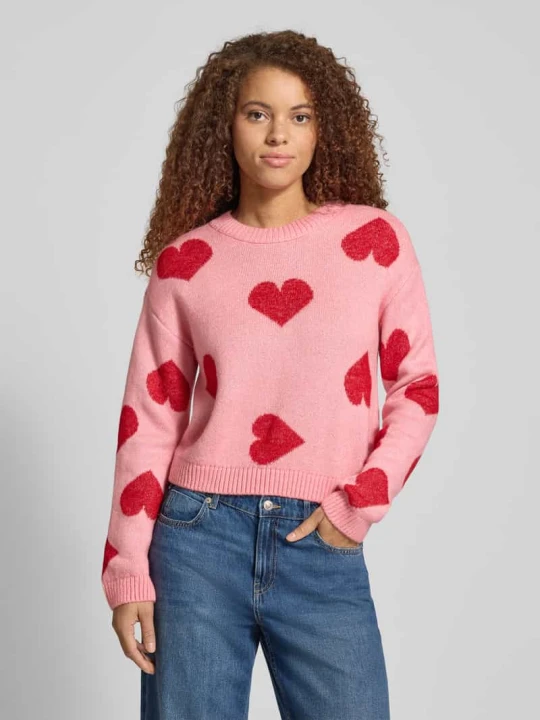 Zdjęcie produktu Sweter z dzianiny o kroju comfort fit ze wstawkami w kształcie serca model ‘HAPPIE’ Only Różowy
