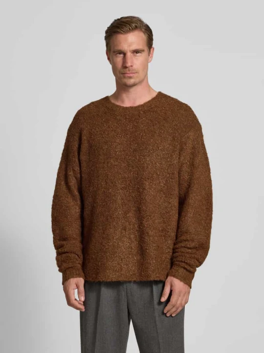 Zdjęcie produktu Sweter z dzianiny o kroju loose fit z dodatkiem wełny model „Kurt” Woodbird Ciemnobrązowy