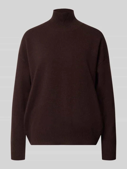 Zdjęcie produktu Sweter z dzianiny o kroju oversized fit z czystej wełny ze stójką Stefanel Ciemnobrązowy