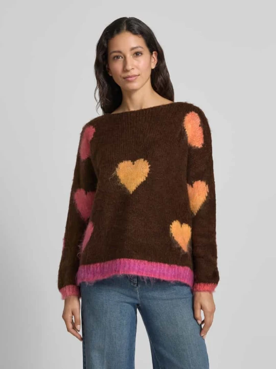 Zdjęcie produktu Oversize sweter z dzianiny z mieszanki wełny i alpaki Miss Goodlife Czekoladowy