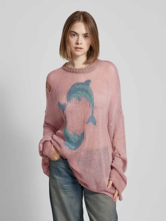 Zdjęcie produktu Sweter z dzianiny o kroju oversized z efektem znoszenia The Ragged Priest Mocnoróżowy