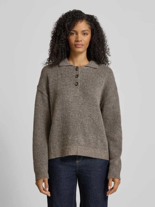 Zdjęcie produktu Sweter z dzianiny o kroju oversized z kołnierzykiem polo model ‘Paloma’ My Essential Wardrobe Jasnoniebieski melanż
