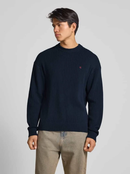 Zdjęcie produktu Sweter z dzianiny o kroju oversized z prążkowanymi wykończeniami Calvin Klein Jeans Granatowy