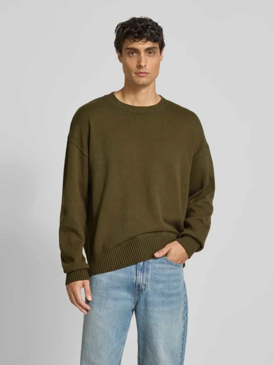 Zdjęcie produktu Sweter z dzianiny o kroju oversized z prążkowanymi wykończeniami model ‘Kurt’ Woodbird Ciemnobrązowy