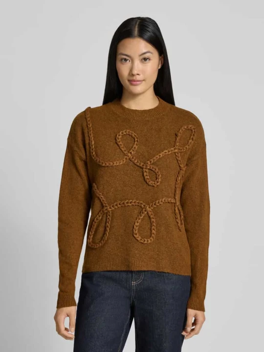 Zdjęcie produktu Sweter z dzianiny o kroju oversized z prążkowanymi wykończeniami model ‘Medi’ B.Young Camel