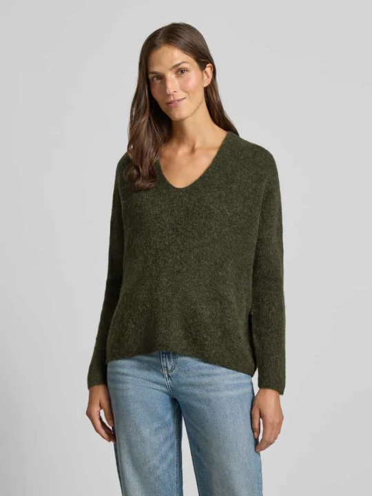 Zdjęcie produktu Oversize sweter z dzianiny z mieszanki wełny i alpaki model „THORA” MOS MOSH Oliwkowy