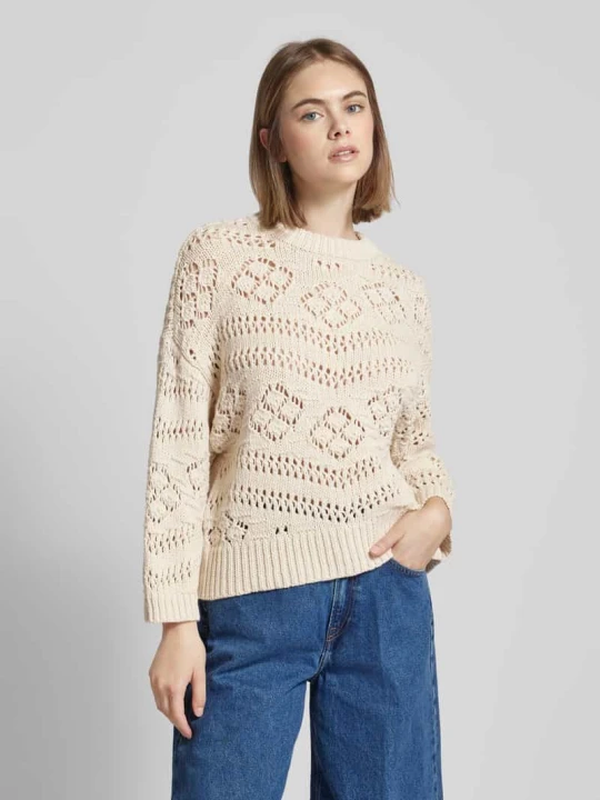 Zdjęcie produktu Sweter z dzianiny o kroju podkreślającym figurę z ażurowym wzorem model ‘PCNIANA’ Pieces Beżowy