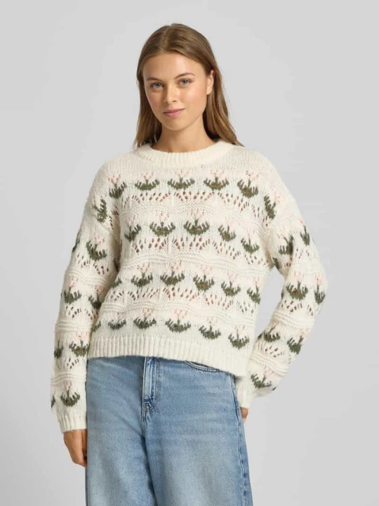 Zdjęcie produktu Sweter z dzianiny o kroju regular fit z ażurowym wzorem model ‘IDELLE’ Vero Moda Złamany biały