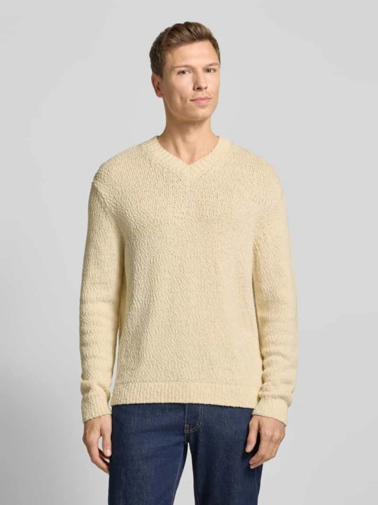 Zdjęcie produktu Sweter z dzianiny o kroju regular fit z czystej bawełny ekologicznej model ‘ANGUS’ Selected Homme Złamany biały