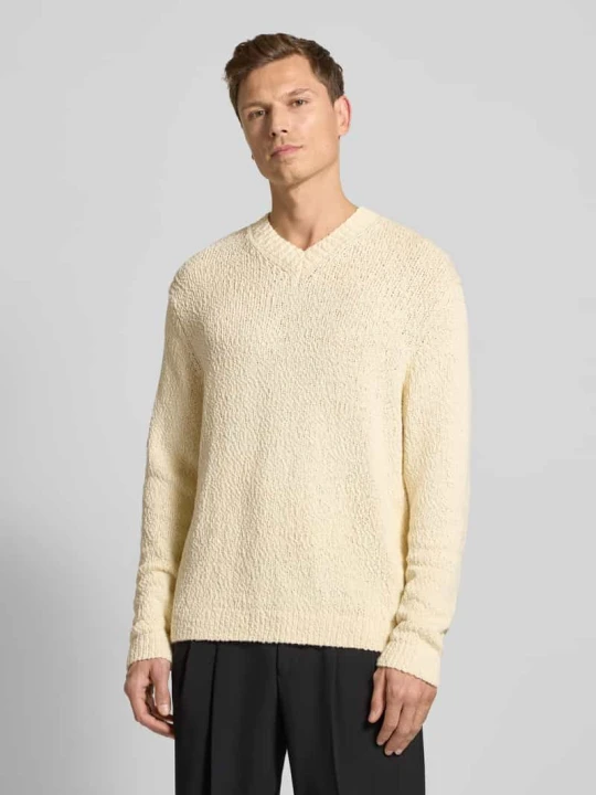 Zdjęcie produktu Sweter z dzianiny o kroju regular fit z czystej bawełny ekologicznej model ‘Angus’ Selected Homme Złamany biały