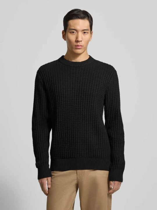 Zdjęcie produktu Sweter z dzianiny o kroju regular fit z czystej bawełny ekologicznej model ‘TOM’ Selected Homme Czarny